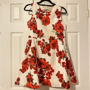 red and cream rose dress